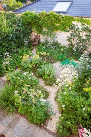 an aerial view of a garden with lots of plants