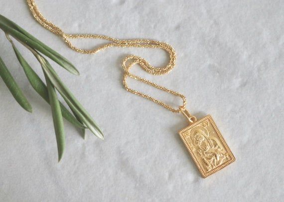 Blessed Mother Statue, Miraculous Medal Necklace, Virgin Mary Necklace, Rectangle Pendant, Gold Coin Necklace, 24 Karat Gold, The Virgin Mary, Madonna And Child, Carved Shell