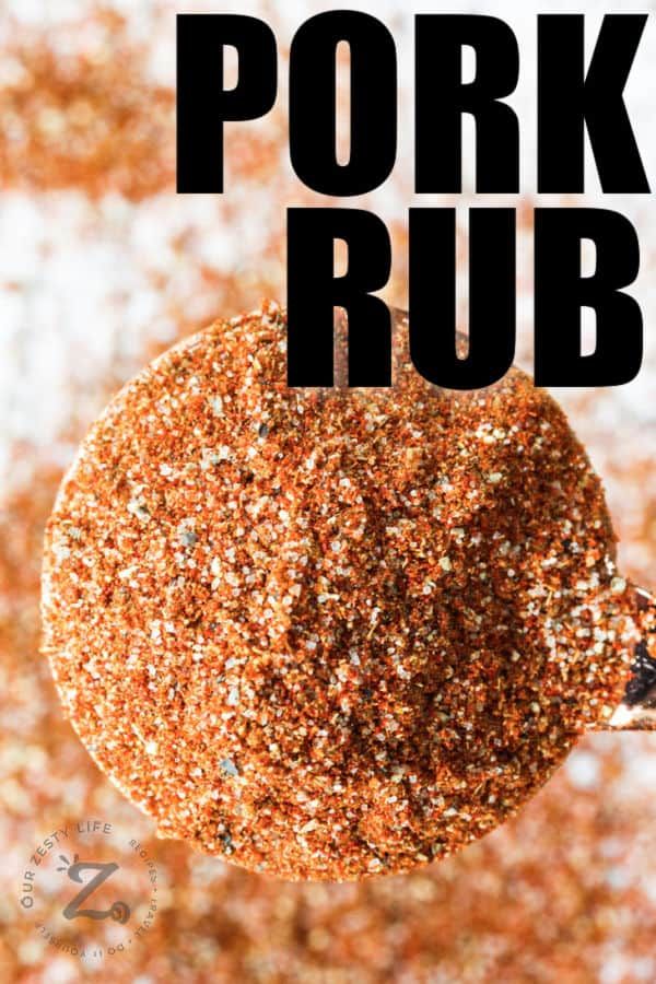 the words pork rubs are in front of an orange and white background with brown speckles