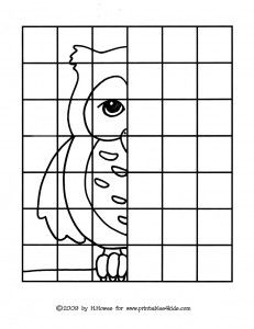 an owl is peeking out from behind a grid