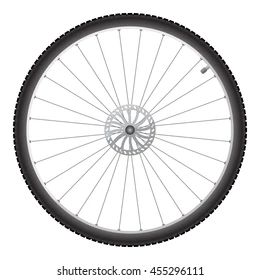 the front wheel of a bicycle on a white background with clippings for text