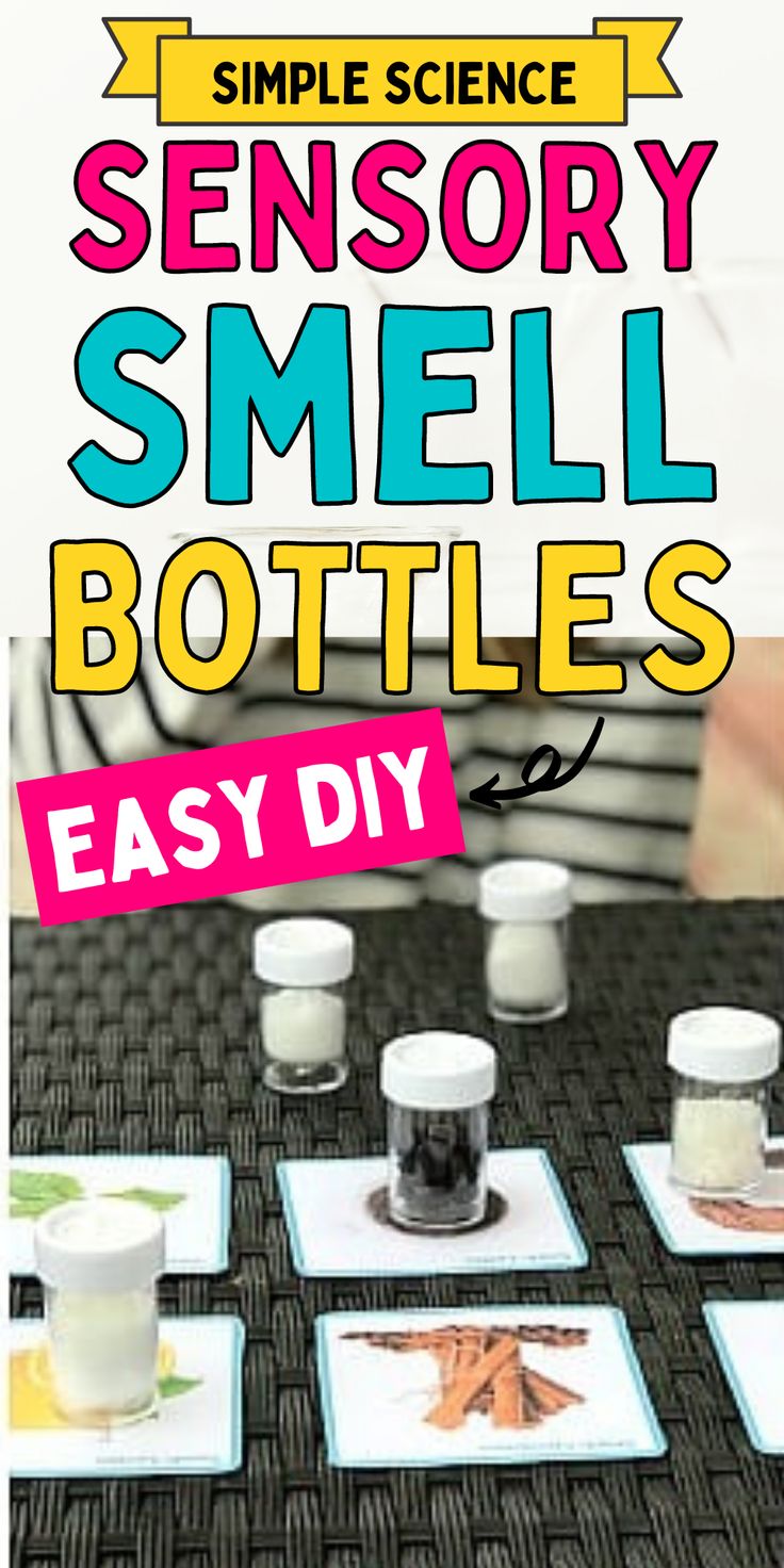 an image of some small bottles on a table with the words, simple science sensory smell bottle easy diy