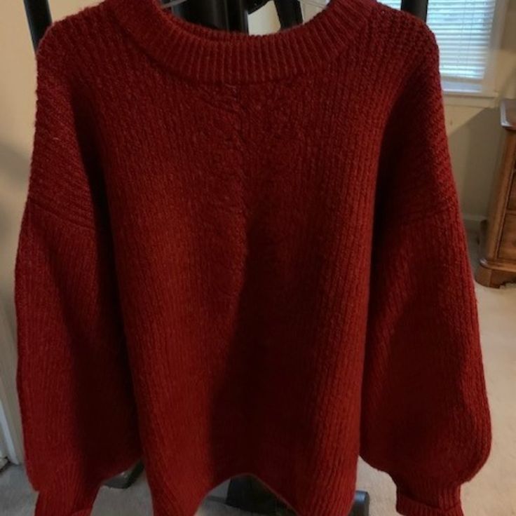 Very Soft Red Oversize Pullover Sweater. Great For Those Cold Winter Days! Never Worn! Cheap Burgundy Sweater For Winter, Red Sweater Crochet, Oversized Soft Knit Red Tops, Oversized Red Soft Knit Tops, Red Oversized Crew Neck Sweater, Red Chunky Knit Crew Neck Top, Cozy Red Sweater With Ribbed Cuffs, Red Oversized Soft Knit Sweater, Oversized Red Winter Tops