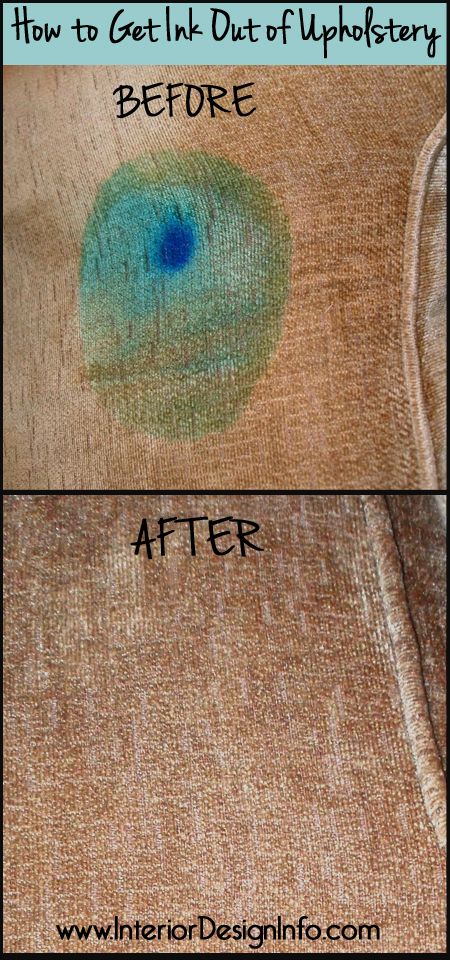 the before and after image of an upholstered chair with blue paint on it