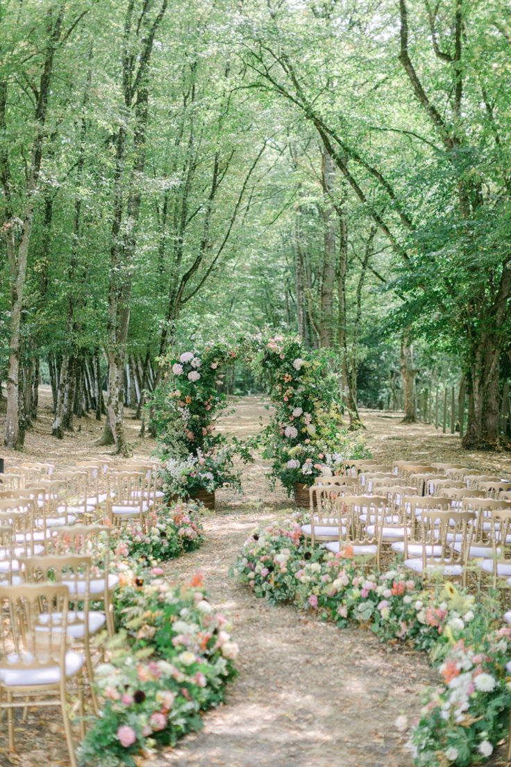 Wedding in Brittany France Curved Wedding Ceremony Aisle, Curvy Aisle Wedding, Curved Ceremony Aisle, Outdoor Wedding Chairs Ceremony Seating Aisle Decorations, Curved Aisle Wedding, Curved Wedding Aisle, Outdoor Wedding Chairs, Rose Petal Aisle, Gold Chairs