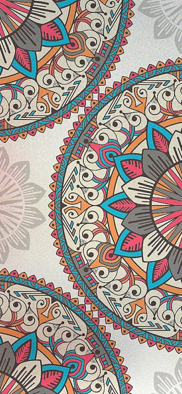 an image of a wallpaper with colorful designs on the back and white, pink, blue, orange and grey colors