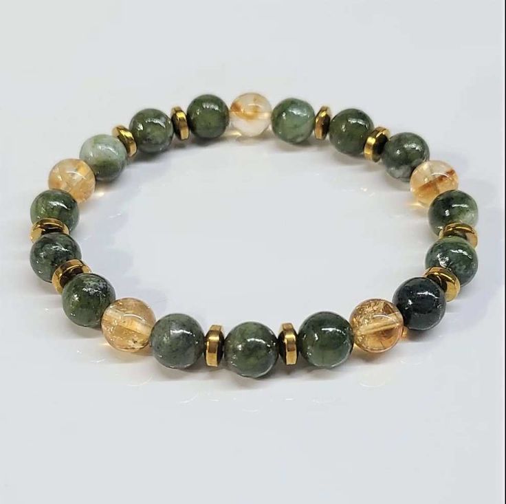 Jade Citrine Stackable Bracelet - Sacred Crystals Bracelets Gold Jade Crystal Bracelet Spiritual Style, Gold Jade Crystal Bracelet, Spiritual Style, Gold Jade Crystal Bracelet With Spiritual Style, Spiritual Gemstone Beads Jewelry For Friendship, Spiritual Green Crystal Bracelet For Healing, Spiritual Jade Crystal Bracelet Gift, Green Spiritual Crystal Bracelet For Healing, Symbolic Healing Bracelets With Round Beads, Spiritual Amber Crystal Bracelet With Gemstone