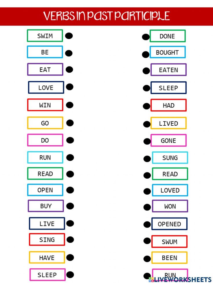 the verbs in past particile worksheet is shown with different words