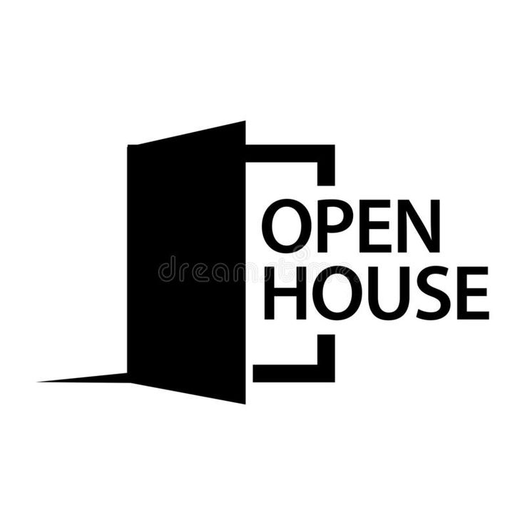 an open door with the words open house in black on a white background royalty illustration