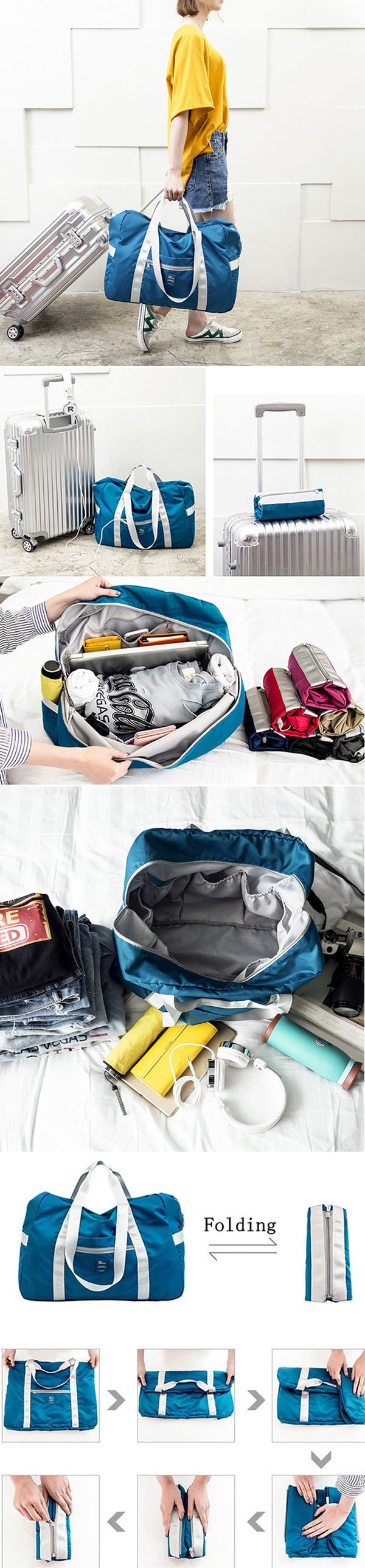 an image of the back side of a suitcase with straps on it and other pictures showing how to fold