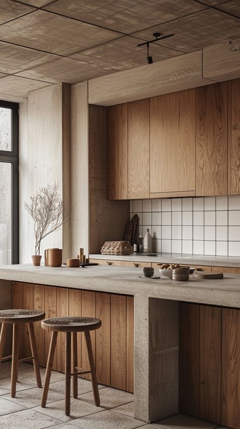 two stools sit in front of an island counter