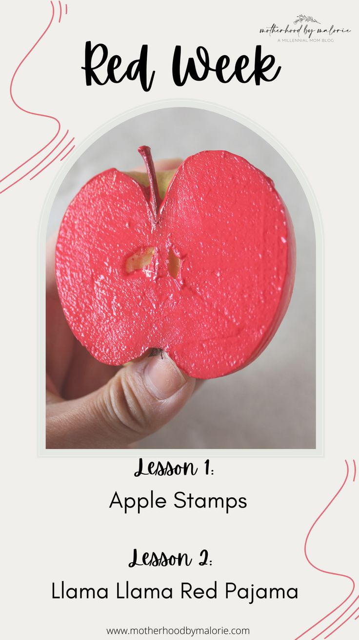 an apple is being held up in front of a poster for the red week event