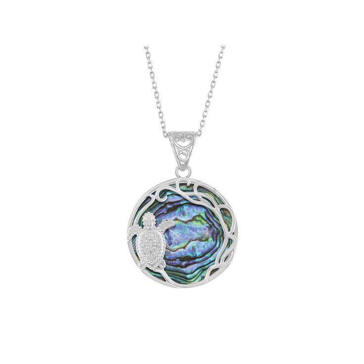 Add a touch of whimsy to your look with this abalone turtle necklace. Add a touch of whimsy to your look with this abalone turtle necklace.Click on this JEWELRY & WATCHES GUIDE to learn about fit, styles, materials and more! Length: 18 in. Chain type: cable Metal: sterling silver Plating: rhodium Finish: polished Packaging: boxed Clasp: spring-ringSTONE DETAILS Stone type: abalone Total weight: 3 ct. Setting: bezel Shape: round Size: 18". Gender: female. Age Group: adult. Elegant Adjustable Abalone Shell Necklace, Turtle Necklace, Chain Ring, Spring Rings, Gender Female, Jewelry Watches, Age Group, Cable, Plating