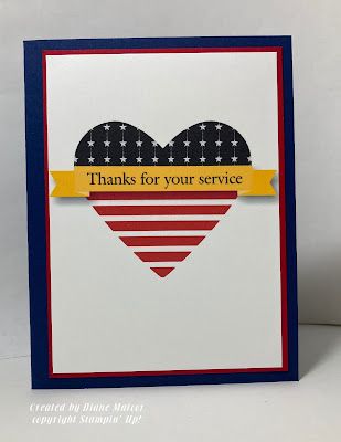 a thank you card with a heart shaped flag on it and the words, thanks for your service