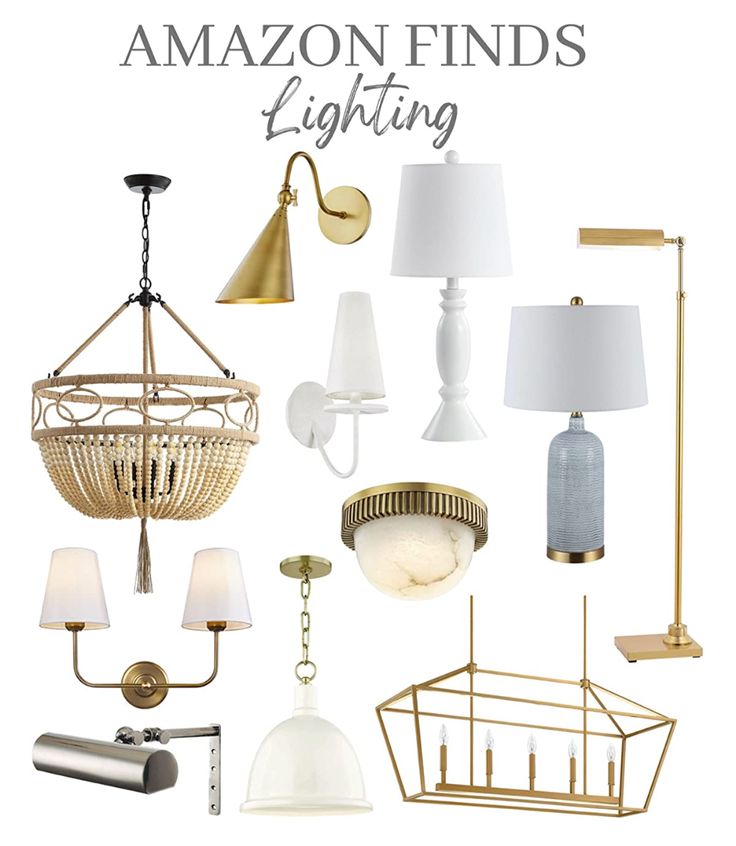 a bunch of lamps that are on top of a white background with the words amazon finds lighting