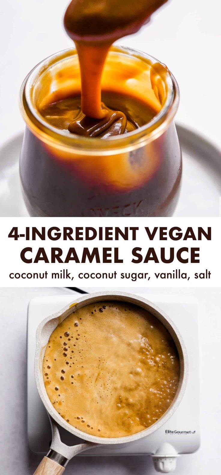 the ingredients for homemade caramel sauce are shown in three different pictures, including an image of