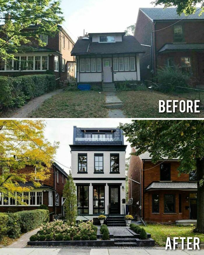 before and after photos of a house in the suburbs