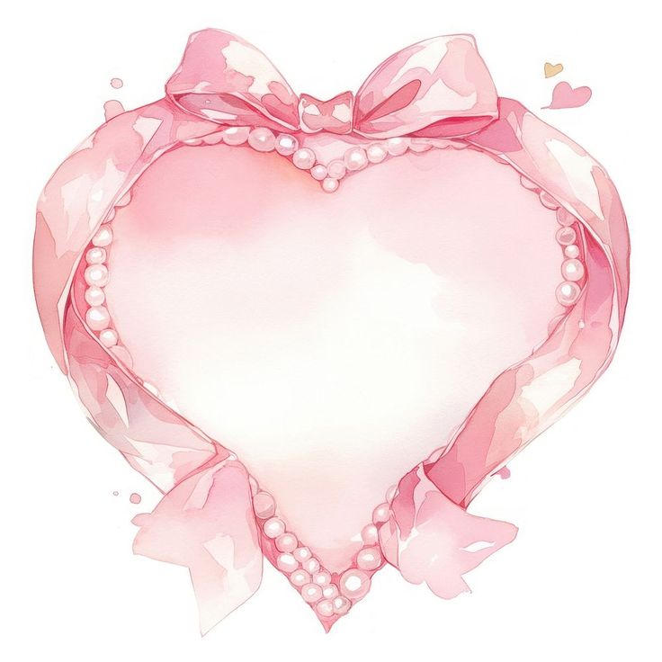 a pink heart with pearls and bows on it