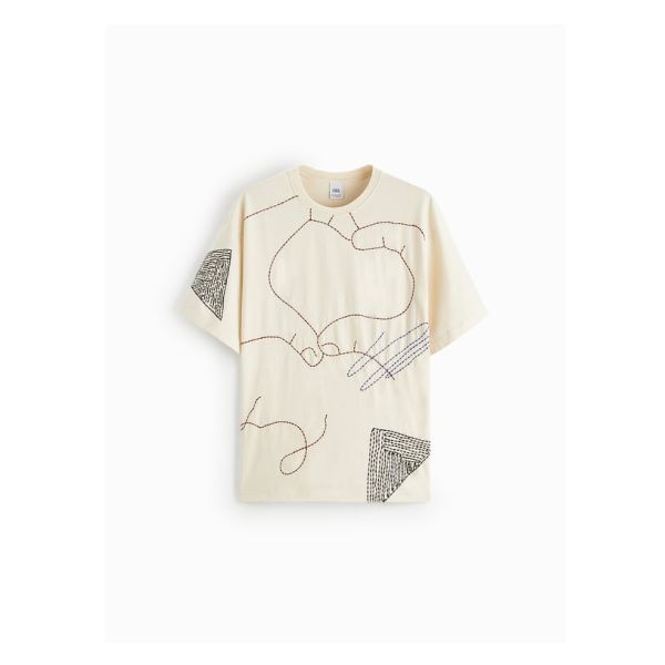 EMBROIDERY PRINT T-SHIRT Embroidery Print, Photographic Print, Neck T Shirt, Print T Shirt, Open Shoulder Tops, Round Neck, Short Sleeves, Zara, Relaxed Fit