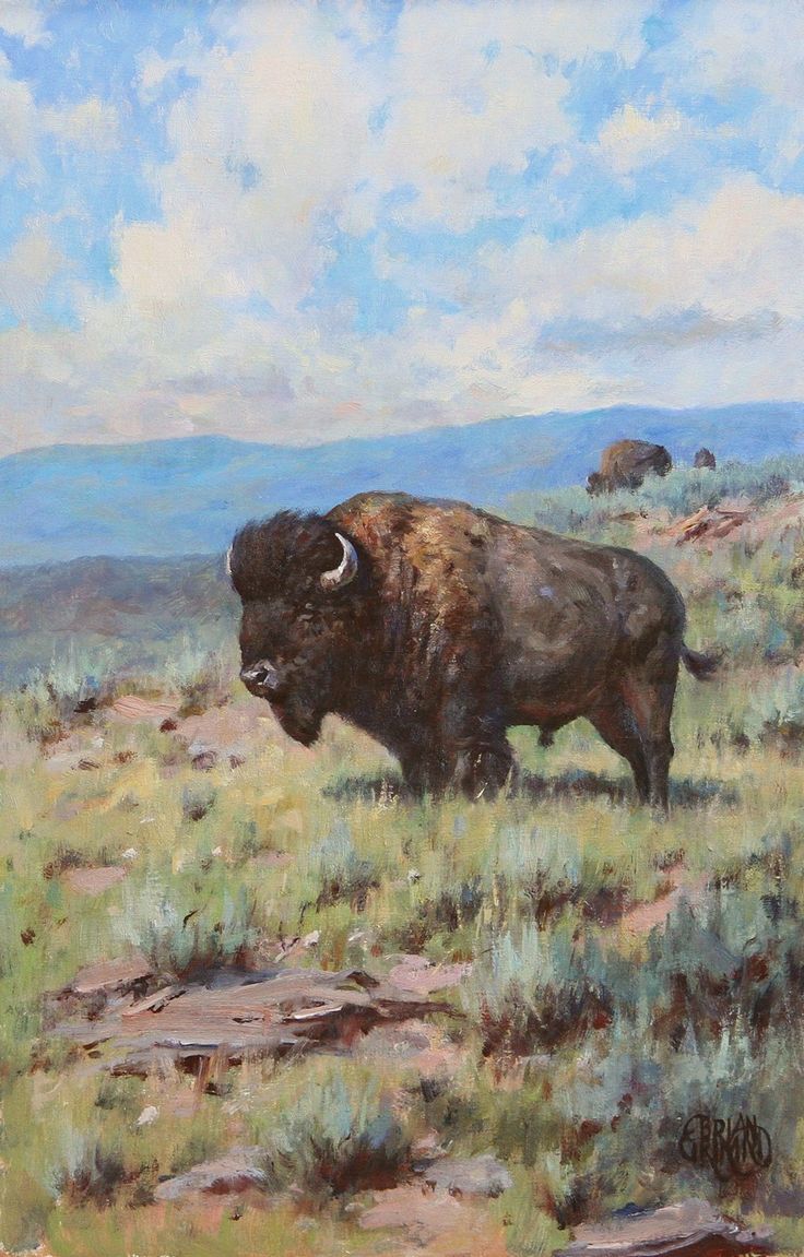 an oil painting of a bison in the wild