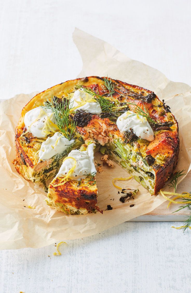 a vegetable quiche with sour cream and herbs