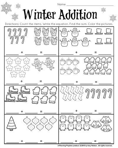 the winter addition worksheet