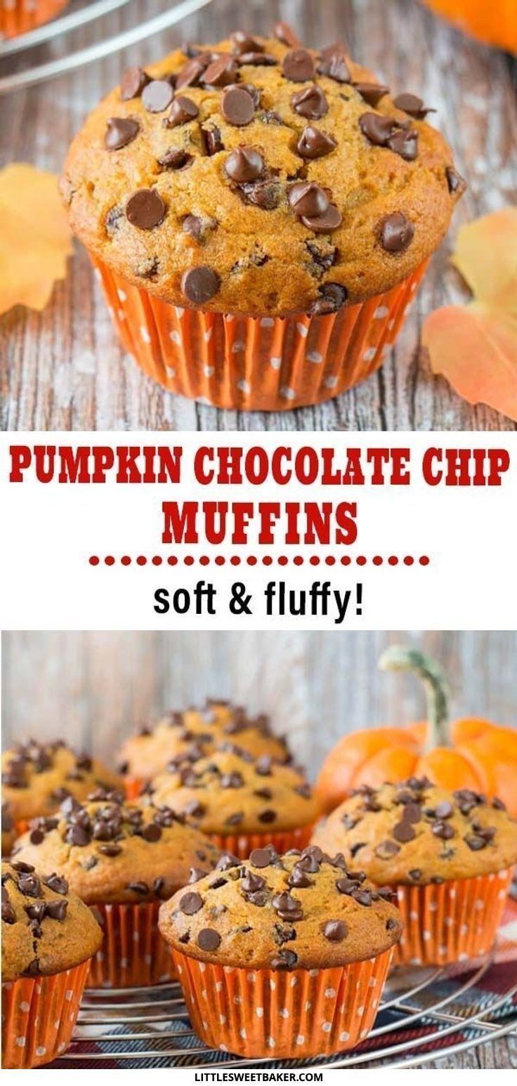 pumpkin chocolate chip muffins on a wire rack with the title text overlay