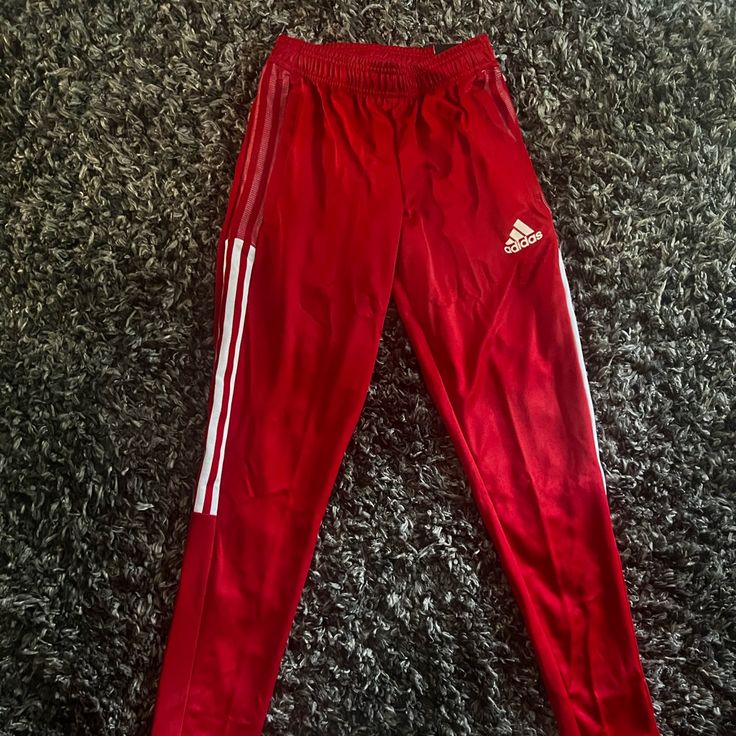 Brand New Full Length Adidas Joggers!! Adidas Stretch Pants With Three Stripes, Casual Adidas Stretch Pants, Adidas Fitted Sweatpants, Adidas Red Cotton Pants, Casual Red Pants With Three Stripes, Adidas Stretch Pants With Elastic Waistband, Adidas Track Pants Mens, Adidas Jogging Pants, Basketball Pants