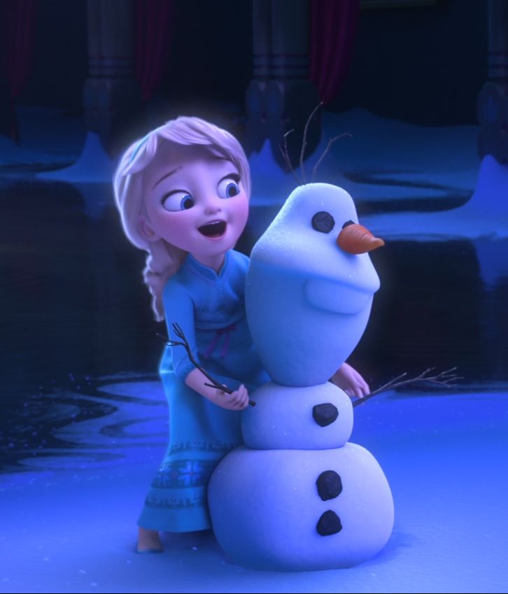 the frozen queen and her snowman are hugging