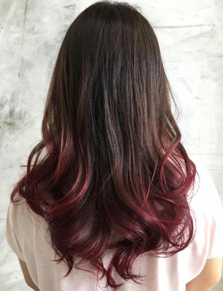 Dark Brown Hair With Burgundy Dip Dye                                                                                                                                                                                 More Sandy Brown Hair, Burgundy Brown Hair, Natural Dark Hair, Black Hair Ombre, Dipped Hair, Red Ombre Hair, Golden Brown Hair, Dyed Hair Pastel, Dip Dye Hair