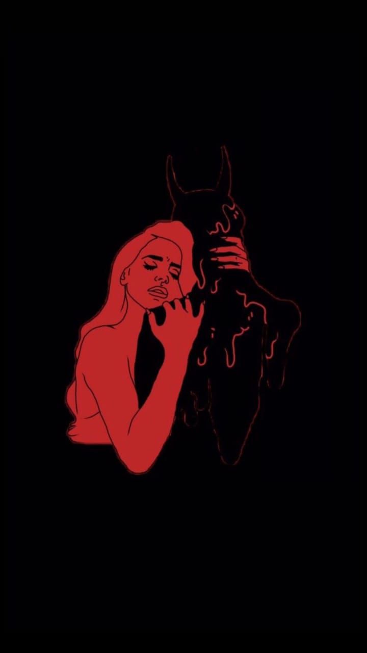 a drawing of a woman holding a bat next to a cat on a black background