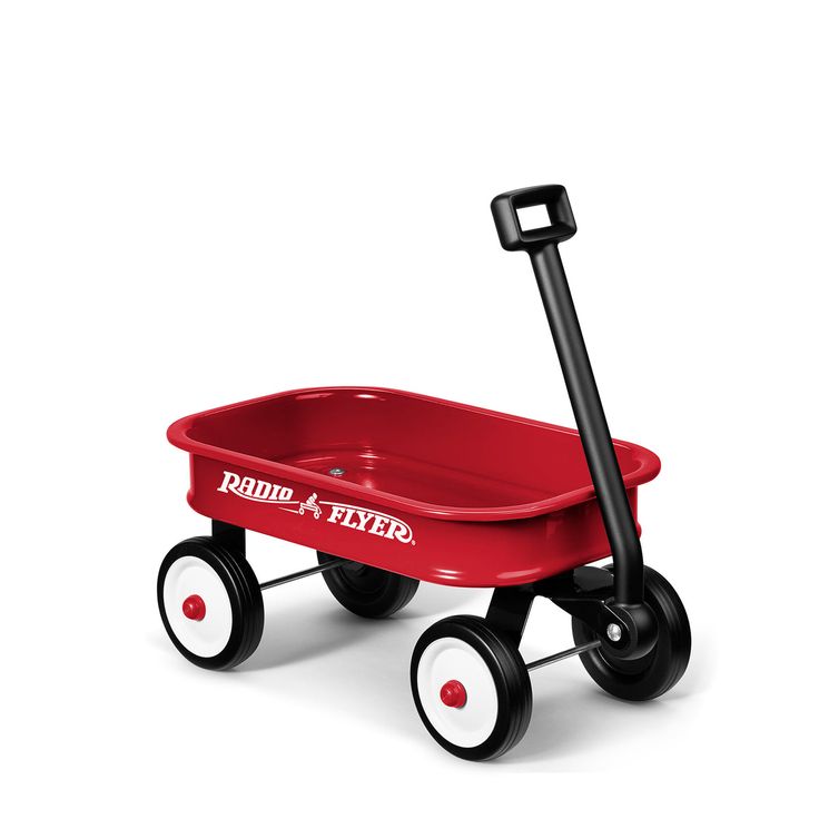 a red radio flyer wagon with white wheels