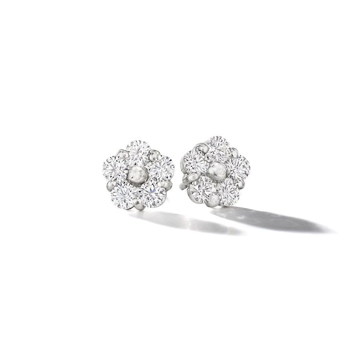 Handcrafted from platinum, the Anzia Flower Diamond Stud Earrings feature five round brilliant cut diamonds set in the Anzia collection's signature floral motif. Also available in small, large, and extra-large. Diamond Stud Earrings, Diamond Stud, Round Brilliant Cut Diamond, Diamond Earrings Studs, Brilliant Cut Diamond, Diamond Studs, Floral Motif, Round Brilliant, Diamond Cuts