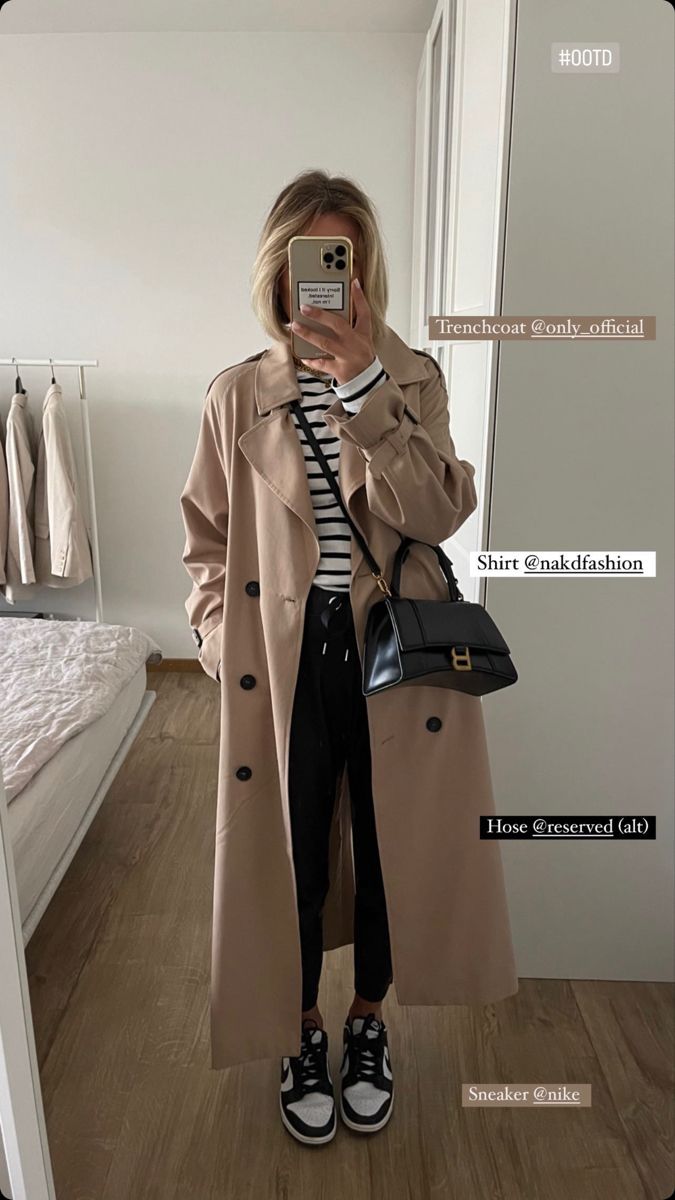 Jumper Dress And Trainers, Winter City Break Outfit Ideas, Trench Cote Outfit, Street Style Inspo 2023, City Break Spring Outfit, Styling Trench Coat Casual, Autumn Trench Coat Outfit, 19 Degrees Weather Outfit, Ootd Trench Beige