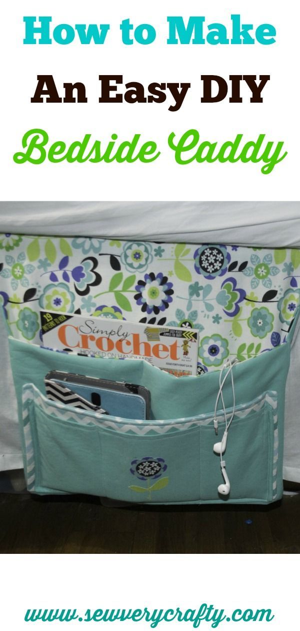 an easy diy bed side caddy with text overlay that says how to make an easy diy bed side caddy