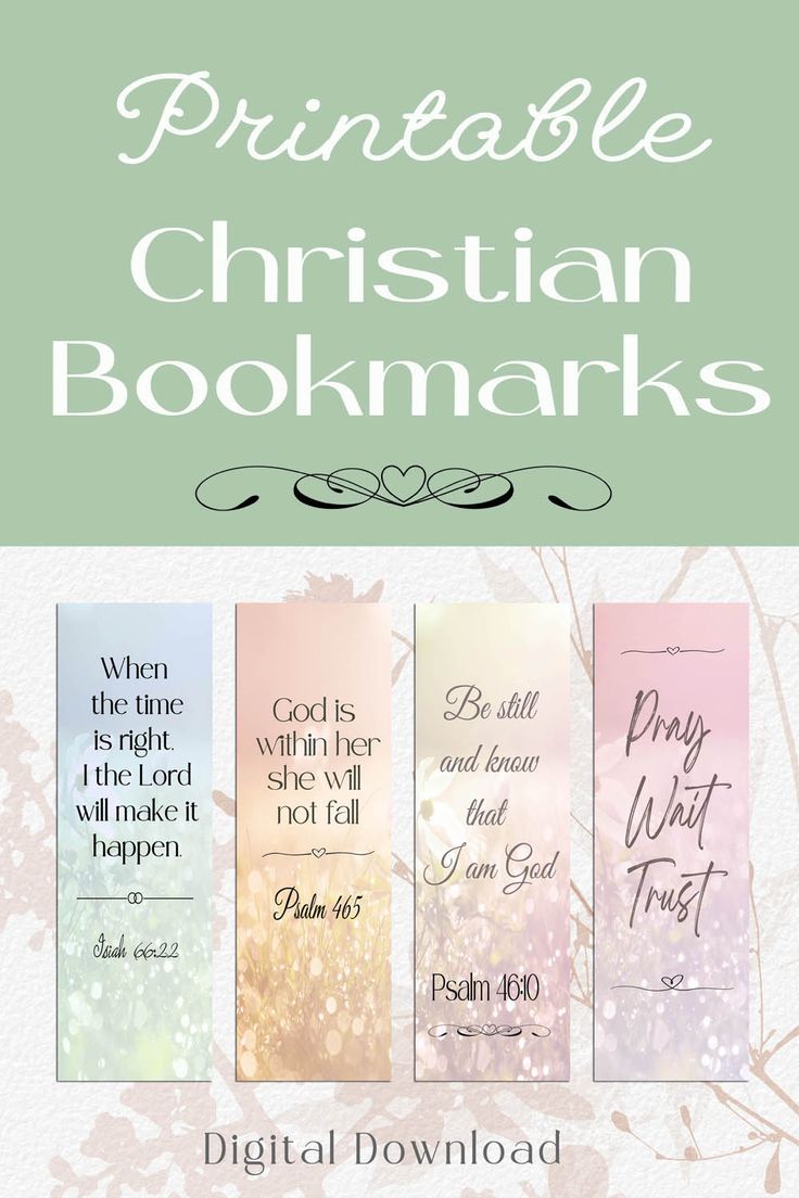 the printable christian bookmarks are shown in three different colors and font, along with an