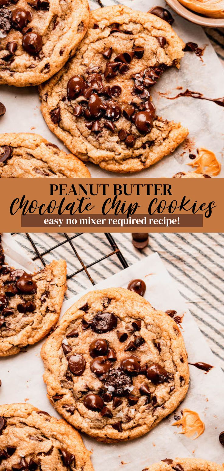 chocolate chip cookies on a cooling rack with text overlay that reads, plant butter chocolate chip cookies