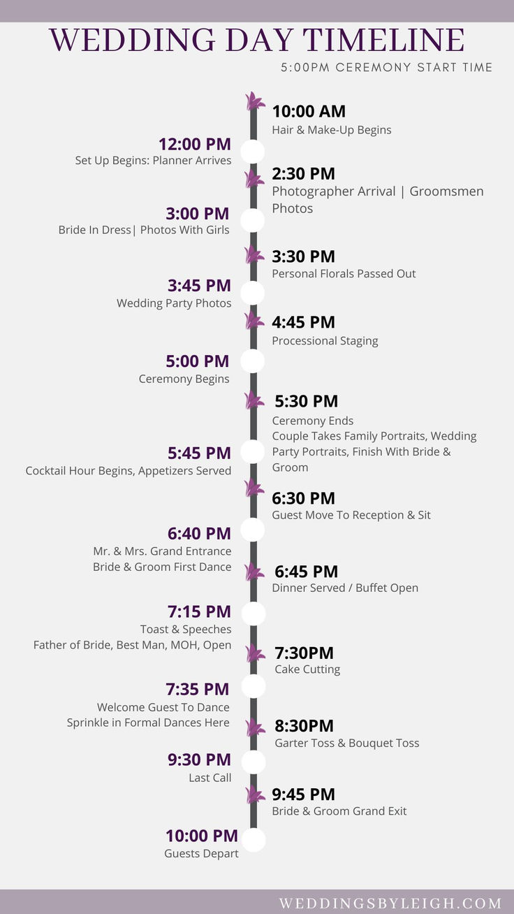 the wedding day time line is shown in purple