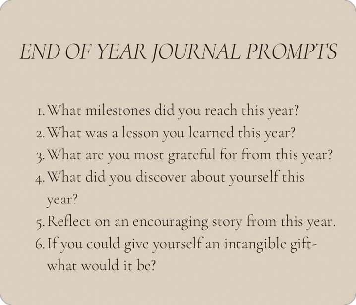 a piece of paper with the words end of year journal prompts