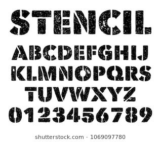 an old black and white type of font that has been altered to be stencil