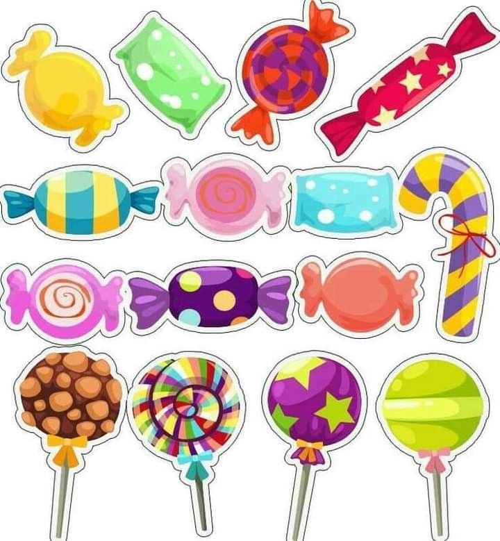 an assortment of candy lollipops on a sticker sheet for scrapbooking