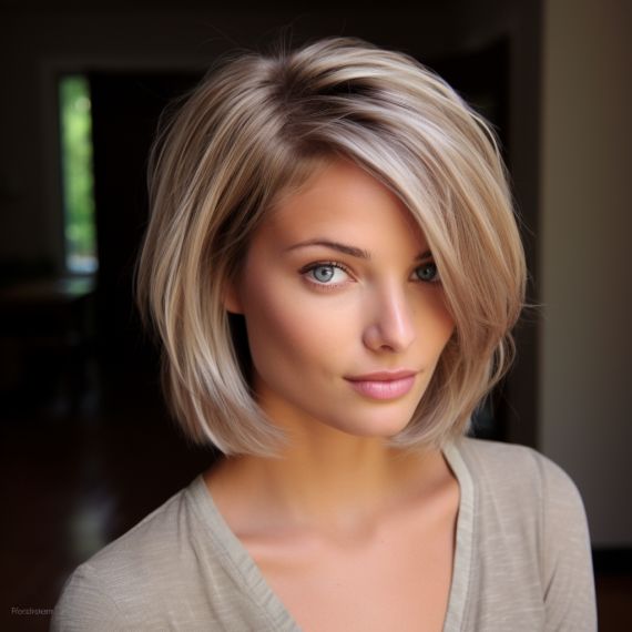 Soft Ash Blonde with Caramel Streaks 1 Bobs With Blonde Highlights, Neckline Bob Haircut, Popular Haircuts 2024 Women, Caramel Streaks, Ash Blonde Hair Color Ideas, Ash Blonde Hair Color, Cool Blonde Hair Colour, Ash Blonde Hair Colour, Blonde Hair Color Ideas