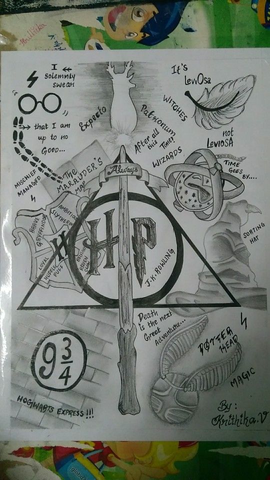 a harry potter poster with all the symbols