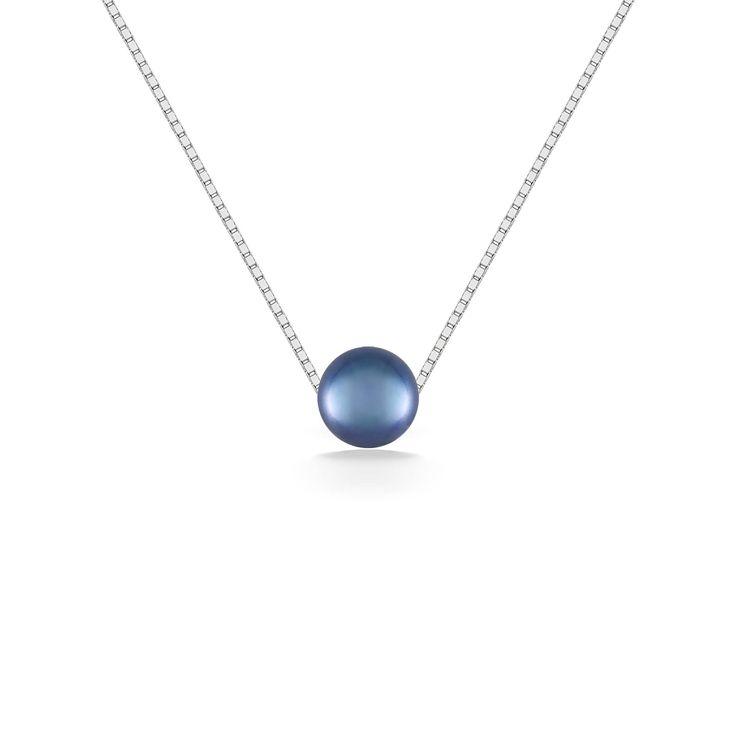 14K White Gold Na Keiki (Children's) Slider Necklace with a 4.5mm Blue Akoya Pearl. The necklace measures approximately 13". Slider Necklace, The Necklace, Akoya Pearls, Fine Jewels, Sliders, A 4, Stocking Stuffers, Silver Necklace, White Gold