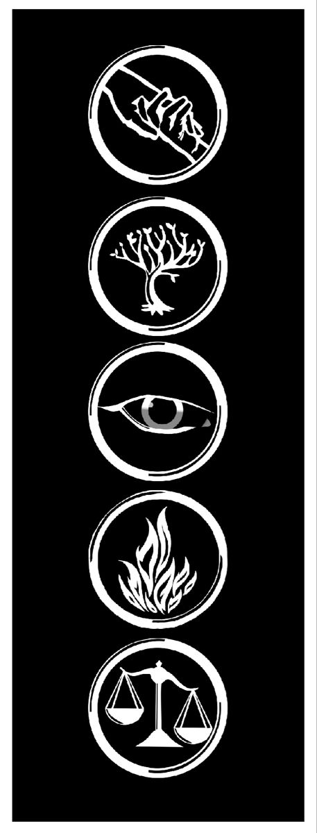 the four elements of law are depicted in this black and white illustration, which is part of a series of symbols