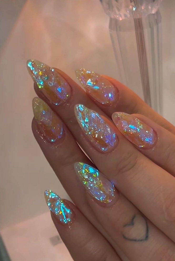 Sparkly Summer Nails, Holographic Nail Designs, Classy Nail Art Ideas, Festive Nail Designs, Opal Nails, Glittery Nails, Nail Swag, Festival Nails, Sparkly Nails