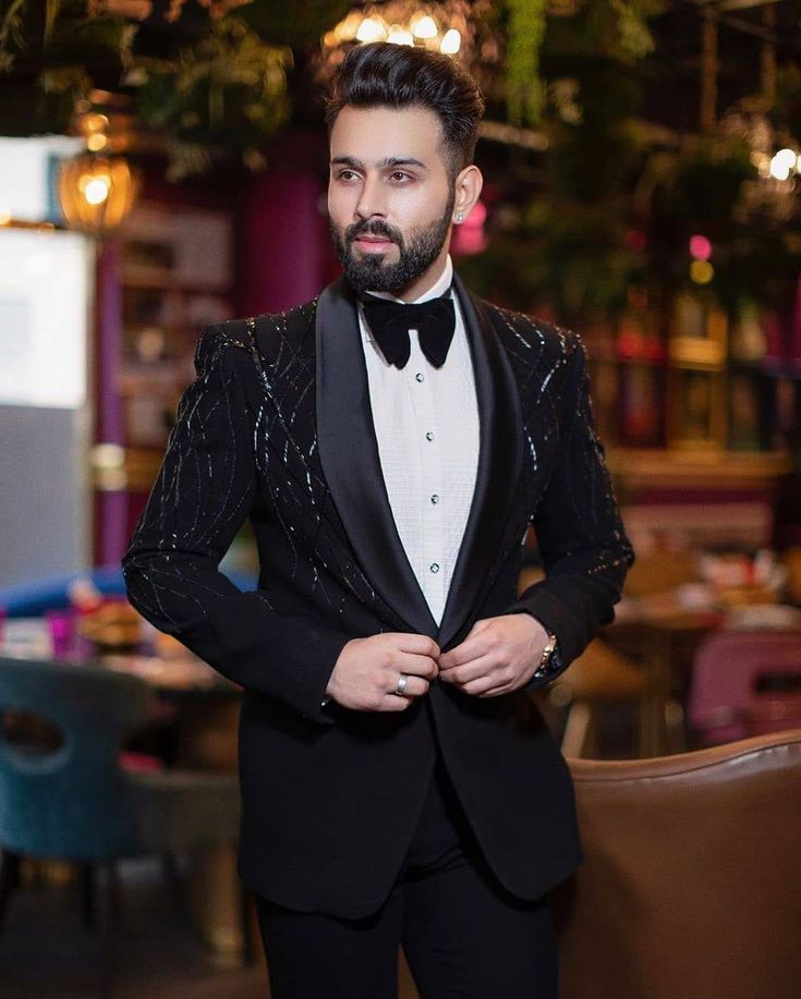 Coat Paint For Boys, Mayank Chawla Suits Men, Designer Black Suits For Men, Black Suit Designs Men, Black Tuxedo For Men Classy, Blue Blazer Outfit Men Wedding, Dark Blue Blazer Outfit, Tuxedo For Groom, Fancy Kurta For Men