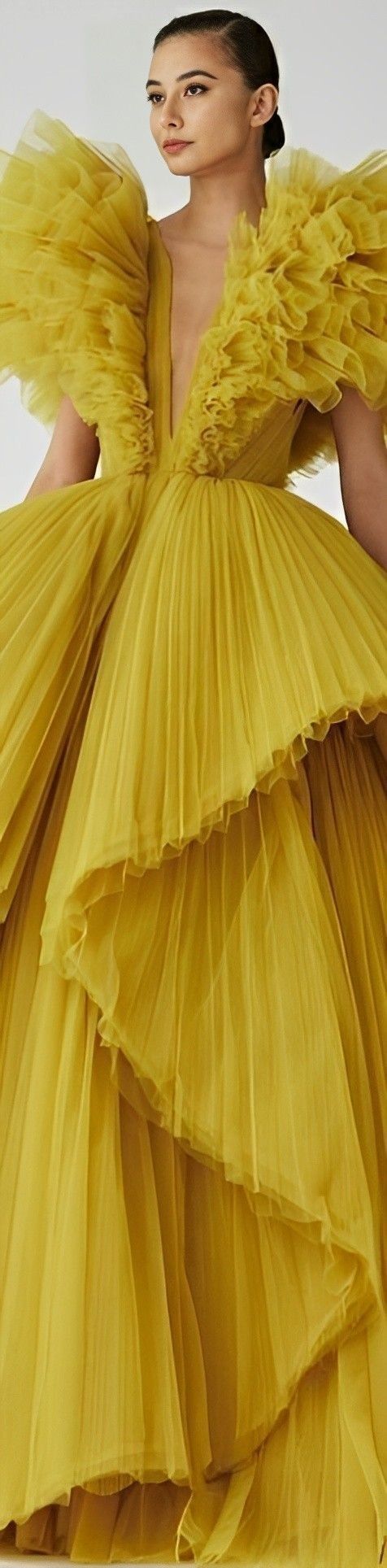 Fashion Draping, Wedding Dress Bustle, Dress Photography, Yellow Clothes, Yellow Gown, Flowing Dress, Prom Long, Tulle Sleeves, Dress Aesthetic