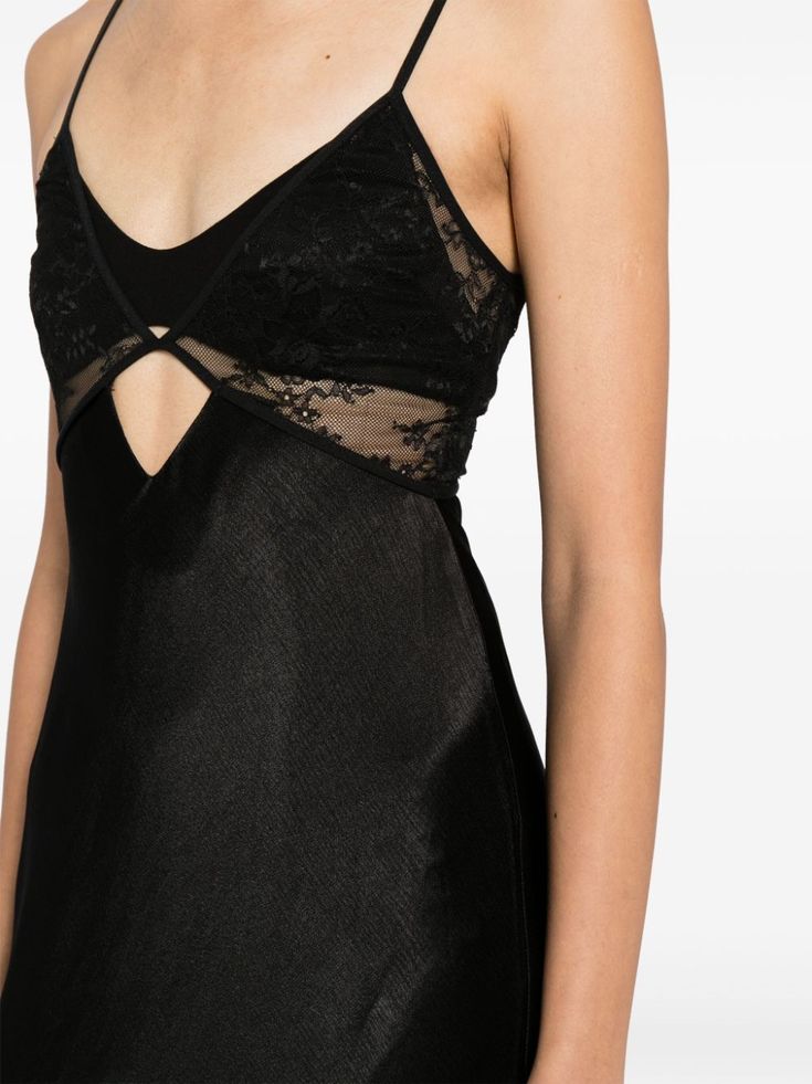 BEC + BRIDGE Nora Layered Maxi Dress - Farfetch Long Strap Dress, Long Black V Neck Dress, Bec And Bridge Dresses, Black Lace Long Dress, Vneck Outfit, Satin Dress With Lace, Lace Satin Dress, Silk Lace Dress, Black Dress Outfit Party