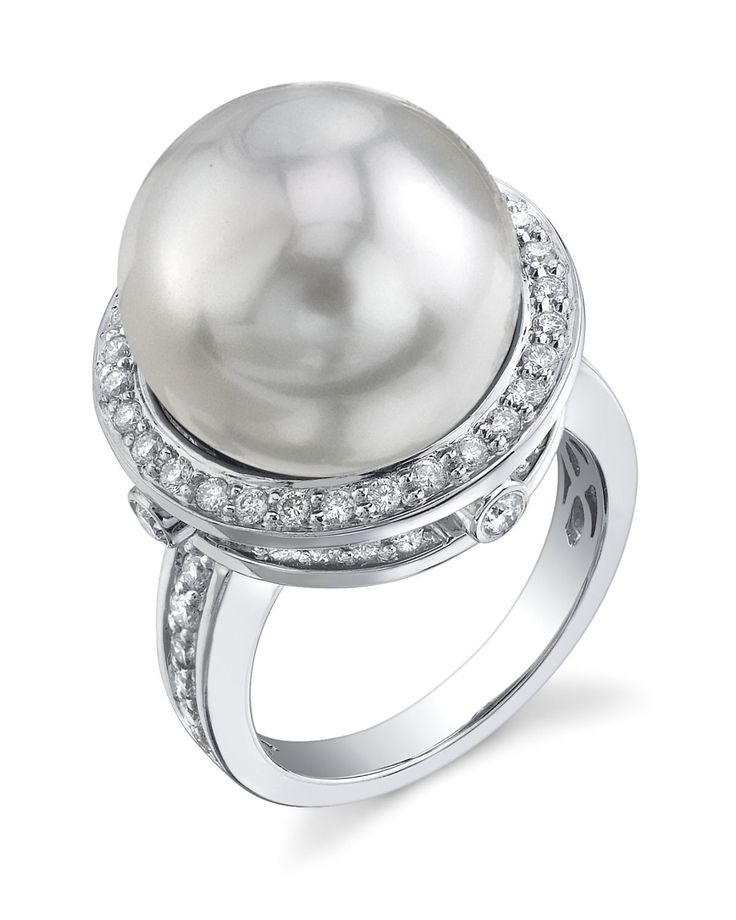 South Sea Pearl & Diamond Bella Ring White Pearl Drop Ring For Formal Occasions, Formal White Pearl Ring With High Luster, Classic White Pearl Ring In Platinum, Classic White Platinum Pearl Ring, Formal White Diamond Ring With Pearl Drop, Formal Silver Pearl Ring With High Luster, Formal High Luster Silver Pearl Ring, White Gold Pearl Ring, Stunning Rings